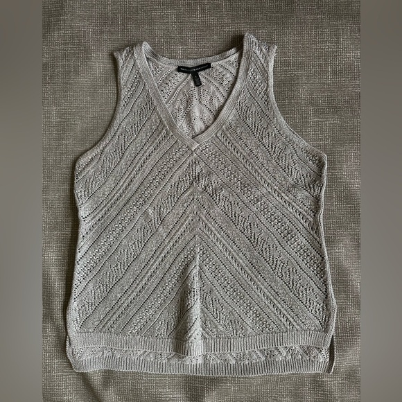 White House Black Market Tops - White House Black Market Silver Textured V neck top